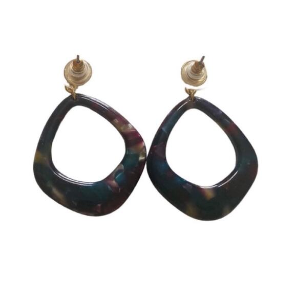 Multicolor Marble Open Circle Drop Acrylic Earrings - Picture 2 of 3